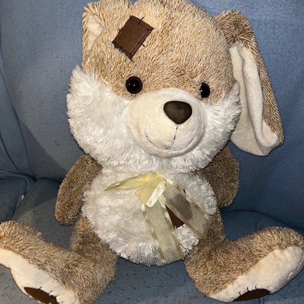 Adorable Brown and White Plush Bunny